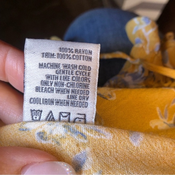 American Rag et Cie peasant blouse bohemian floral gold and light blue L - Picture 7 of 7